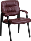 Burgundy LeatherSoft Executive Side Reception Chair with Black Metal Frame