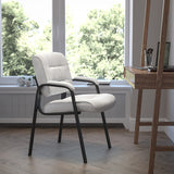 White LeatherSoft Executive Side Reception Chair with Black Metal Frame