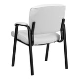 White LeatherSoft Executive Side Reception Chair with Black Metal Frame