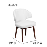 Comfort Back Series White LeatherSoft Side Reception Chair with Walnut Legs