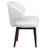 Comfort Back Series White LeatherSoft Side Reception Chair with Walnut Legs