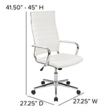 High Back White LeatherSoft Contemporary Ribbed Executive Swivel Office Chair