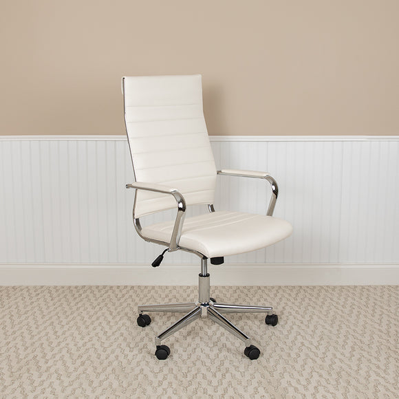 High Back White LeatherSoft Contemporary Ribbed Executive Swivel Office Chair by Office Chairs PLUS
