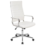 High Back White LeatherSoft Contemporary Ribbed Executive Swivel Office Chair