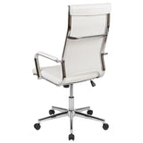 High Back White LeatherSoft Contemporary Ribbed Executive Swivel Office Chair