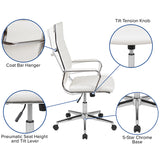 High Back White LeatherSoft Contemporary Ribbed Executive Swivel Office Chair