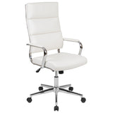 High Back White LeatherSoft Contemporary Panel Executive Swivel Office Chair
