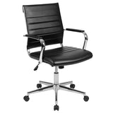 Mid-Back Black LeatherSoft Contemporary Ribbed Executive Swivel Office Chair