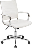 Mid-Back White LeatherSoft Contemporary Ribbed Executive Swivel Office Chair