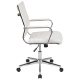 Mid-Back White LeatherSoft Contemporary Ribbed Executive Swivel Office Chair