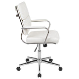 Mid-Back White LeatherSoft Contemporary Panel Executive Swivel Office Chair