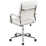 Mid-Back White LeatherSoft Contemporary Panel Executive Swivel Office Chair