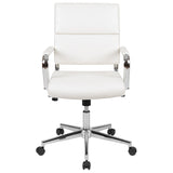 Mid-Back White LeatherSoft Contemporary Panel Executive Swivel Office Chair