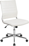 Mid-Back Armless White LeatherSoft Contemporary Ribbed Executive Swivel Office Chair