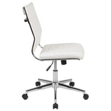 Mid-Back Armless White LeatherSoft Contemporary Ribbed Executive Swivel Office Chair