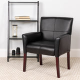 Black LeatherSoft Executive Side Reception Chair with Mahogany Legs BT-353-BK-LEA-GG