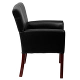 Black LeatherSoft Executive Side Reception Chair with Mahogany Legs 