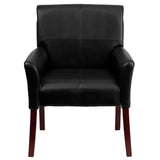 Black LeatherSoft Executive Side Reception Chair with Mahogany Legs 