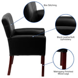 Black LeatherSoft Executive Side Reception Chair with Mahogany Legs 