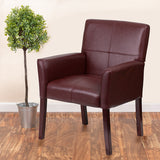 Burgundy LeatherSoft Executive Side Reception Chair with Mahogany Legs BT-353-BURG-GG
