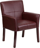 Burgundy LeatherSoft Executive Side Reception Chair with Mahogany Legs 