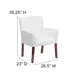 White LeatherSoft Executive Side Reception Chair with Mahogany Legs 