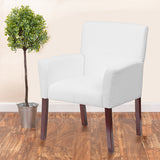 White LeatherSoft Executive Side Reception Chair with Mahogany Legs BT-353-WH-GG