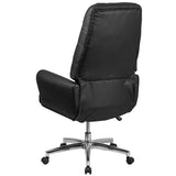 High Back Traditional Tufted Black LeatherSoft Executive Swivel Office Chair with Silver Welt Arms