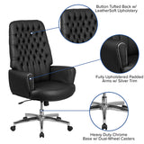 High Back Traditional Tufted Black LeatherSoft Executive Swivel Office Chair with Silver Welt Arms