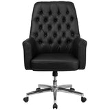 Mid-Back Traditional Tufted Black LeatherSoft Executive Swivel Office Chair with Arms
