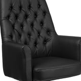 Mid-Back Traditional Tufted Black LeatherSoft Executive Swivel Office Chair with Arms