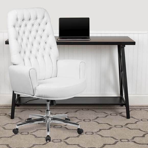 High Back Traditional Tufted White LeatherSoft Executive Swivel Office Chair with Arms by Office Chairs PLUS