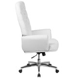 High Back Traditional Tufted White LeatherSoft Executive Swivel Office Chair with Arms