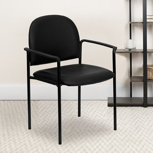 Comfort Black Vinyl Stackable Steel Side Reception Chair with Arms by Office Chairs PLUS