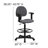 Gray Fabric Drafting Chair with Adjustable Arms (Cylinders: 22.5''-27''H or 26''-30.5''H)