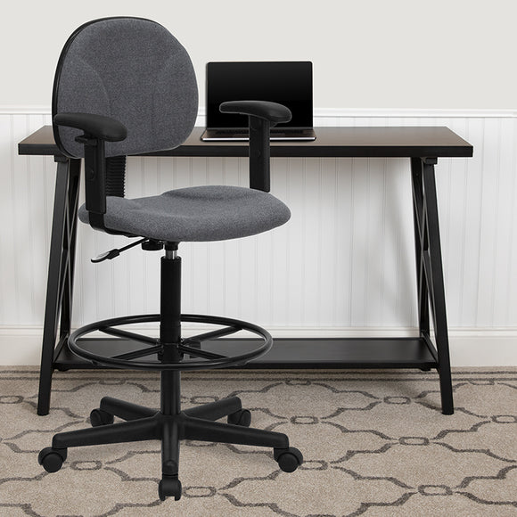 Gray Fabric Drafting Chair with Adjustable Arms (Cylinders: 22.5''-27''H or 26''-30.5''H) by Office Chairs PLUS