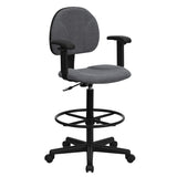 Gray Fabric Drafting Chair with Adjustable Arms (Cylinders: 22.5''-27''H or 26''-30.5''H)