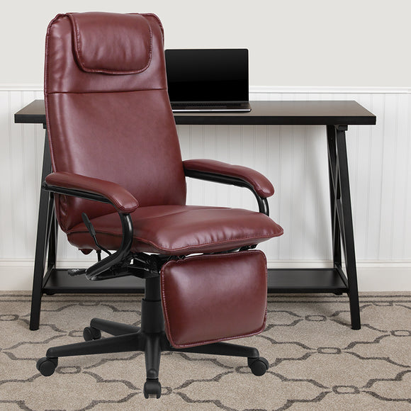 High Back Burgundy LeatherSoft Executive Reclining Ergonomic Swivel Office Chair with Arms by Office Chairs PLUS