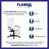 High Back White LeatherSoft Executive Reclining Ergonomic Swivel Office Chair with Arms