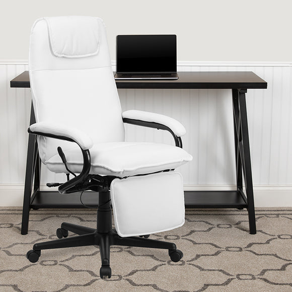 High Back White LeatherSoft Executive Reclining Ergonomic Swivel Office Chair with Arms by Office Chairs PLUS