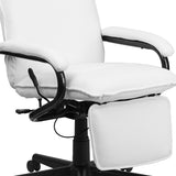 High Back White LeatherSoft Executive Reclining Ergonomic Swivel Office Chair with Arms
