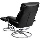 Contemporary Multi-Position Recliner and Ottoman with Metal Base in Black LeatherSoft