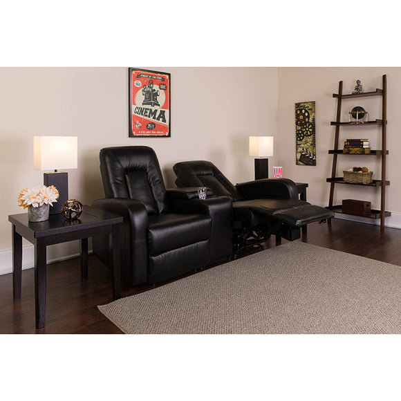 Eclipse Series 2-Seat Reclining Black LeatherSoft Theater Seating Unit with Cup Holders by Office Chairs PLUS