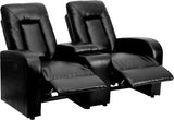 Eclipse Series 2-Seat Push Button Motorized Reclining Black LeatherSoft Theater Seating Unit with Cup Holders