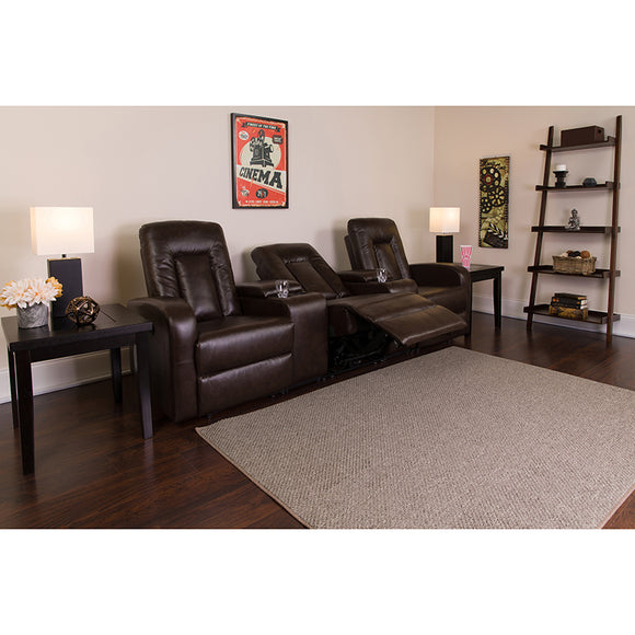 Eclipse Series 3-Seat Reclining Brown LeatherSoft Theater Seating Unit with Cup Holders by Office Chairs PLUS