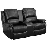 Allure Series 2-Seat Reclining Pillow Back Black LeatherSoft Theater Seating Unit with Cup Holders