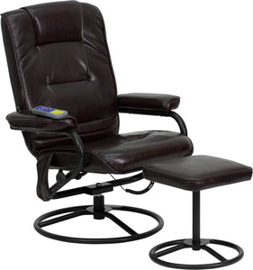 Massaging Multi-Position Recliner and Ottoman with Metal Bases in Brown LeatherSoft by Office Chairs PLUS