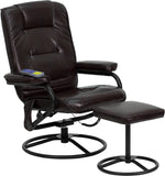Massaging Multi-Position Recliner and Ottoman with Metal Bases in Brown LeatherSoft by Office Chairs PLUS