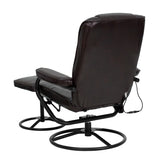 Massaging Multi-Position Recliner and Ottoman with Metal Bases in Brown LeatherSoft