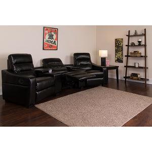 Futura Series 3-Seat Reclining Black LeatherSoft Theater Seating Unit with Cup Holders by Office Chairs PLUS